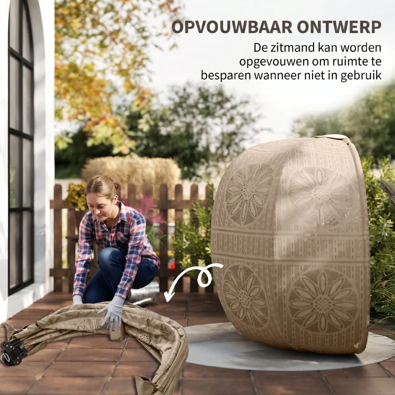 Outsunny Hangstoel Tuinstoel Rotanstoel, Boho-stijl, 116 x 125 x 172 cm, Zand + Zwart
