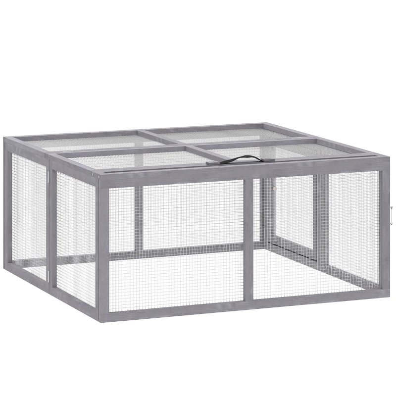 PawHut Clapier Lapin Extérieur Enclos Lapin Pliable en Bois Toit Ouvrant et Poignée pour Poule Canard 110x105x50cm Gris