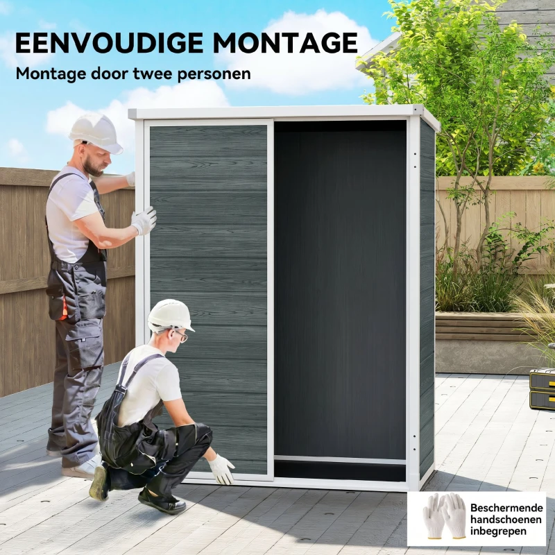 Outsunny Tuinberging 0,8m², Tuinhuis met inklapbare planken, 134 x 68,5 x 170 cm Kunststof met Afsluitbare Dubbele Deur Bodemplaat