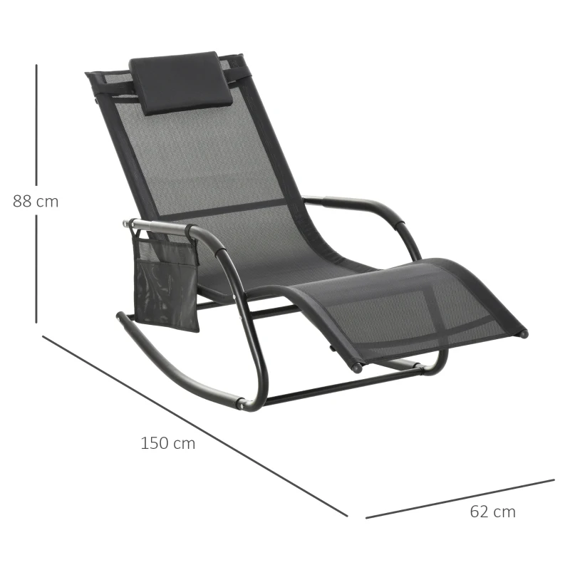 Outsunny Schommelstoel Zwart 150cm x 62cm x 88cm