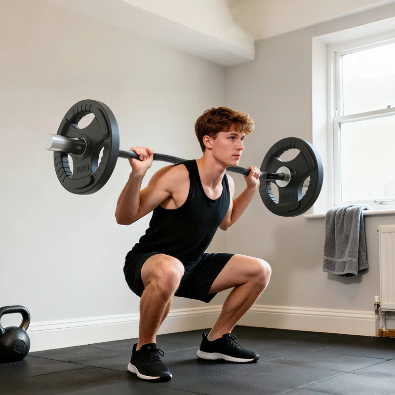 SPORTNOW 4ft Olympic EZ Curl Bar, Barbell Bar for 2" Weight Plates with Non-Slip Hand Grip 120cm