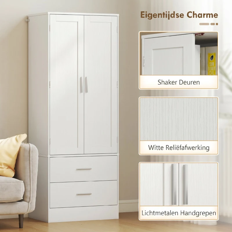 HOMCOM 159 cm keukenkast, verstelbare planken, 2 lades, voor keuken, eetkamer, spaanplaat, MDF, wit(m-6)