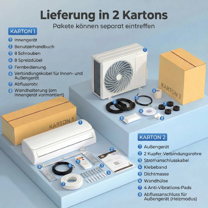 HOMCOM 9000 BTU mini-split airco & warmtepomp, WiFi-compatibele inverter-airco met installatieset