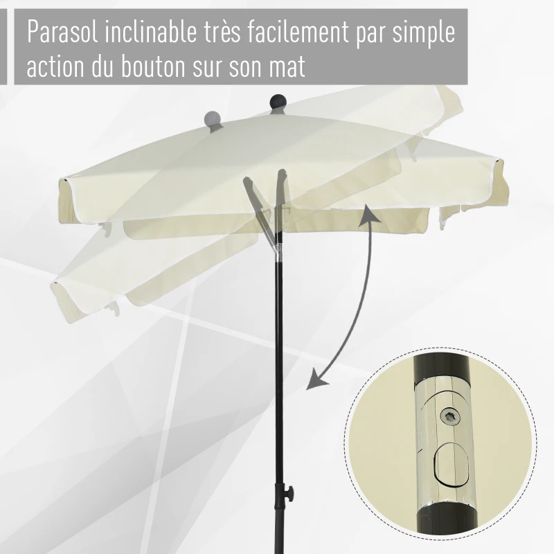 Outsunny Parasol de jardin Parasol droit rectangulaire inclinable alu métal polyester haute densité 2 x 1,3 m beige clair