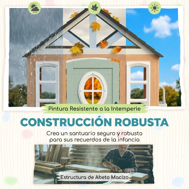 AIYAPLAY Casita Infantil Exterior e Interior de Madera con Puerta para Mascotas Cocina de Juguete Media Puerta Madera Natural
