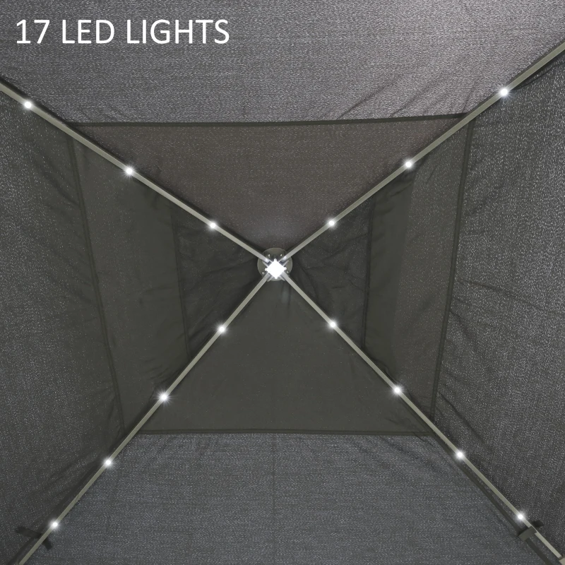 Outsunny 3,3 x 3,3 m Inklapbare Partytent met LED-verlichting, Meshgordijnen, Draagtas, Grijs