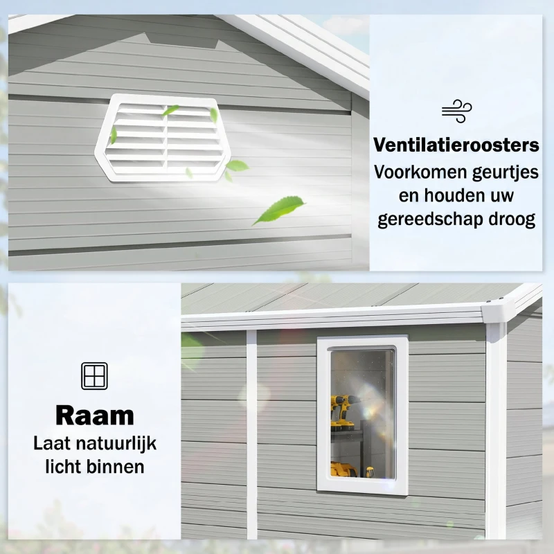 Outsunny Tuinschuur, 4,1m², tuinhuis met zadeldak, 240 x 190 x 180/228 cm