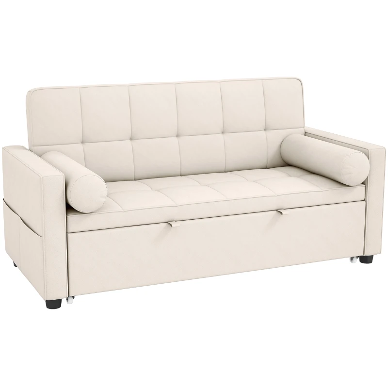 HOMCOM Canapé convertible 2 places 3 en 1 canapé-lit avec lit gigogne double dossier réglable 2 coussins 80,5x137,5x84cm beige