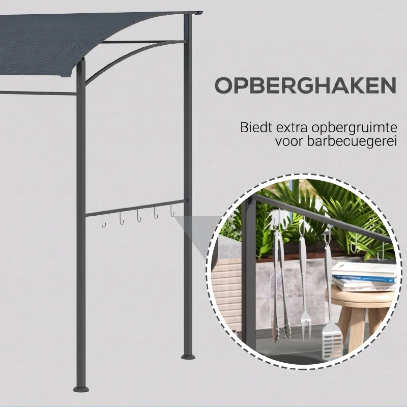 Outsunny Grillpaviljoen, Grillafdak, Regenbescherming, Haken voor Keukengerei, Stalen frame, grijs, 215 x 150 x 174/220 cm