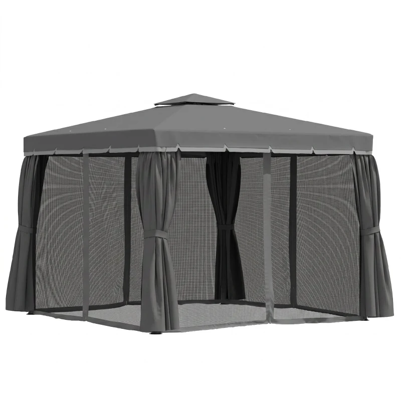 Outsunny paviljoen voor in de tuin met tweelaags dak donkergrijs 3 x 3 x 2.7m