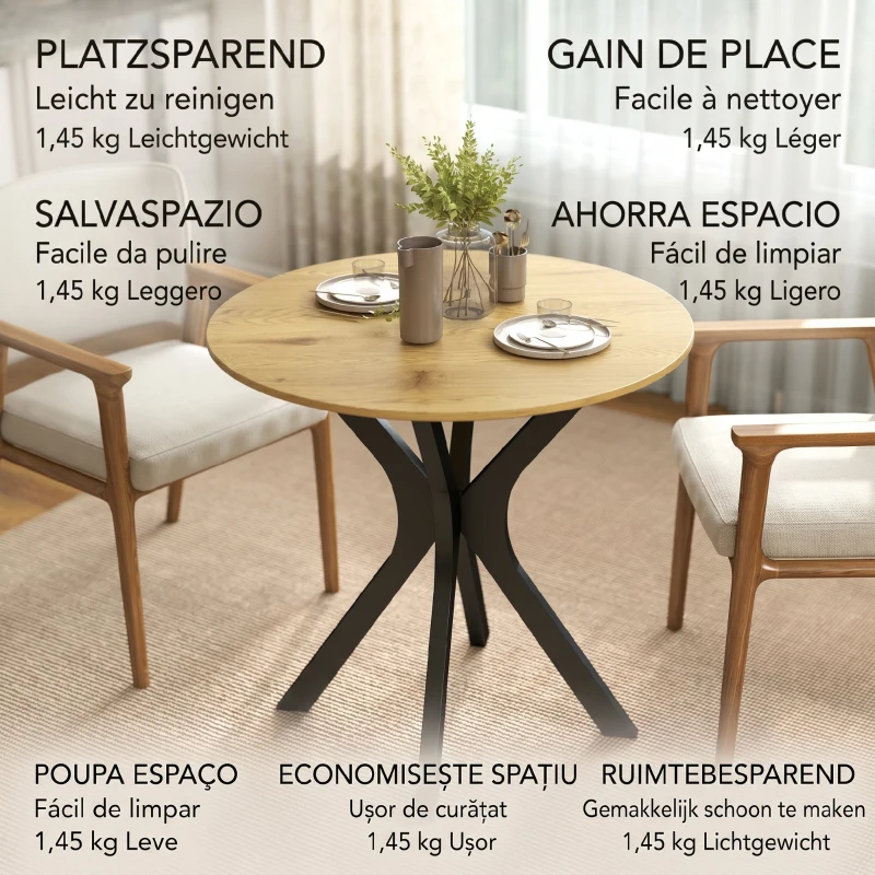 HOMCOM Eettafel Keukentafel Ronde Tafel, Modern Design, 78 cm x 78 cm x 75 cm, Natuurlijk Hout(m-7)