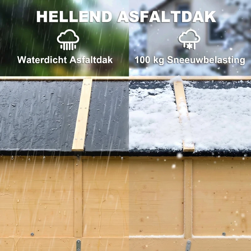 Outsunny Houten Tuinschuur Inloop Gereedschapsschuur met Planken Acrylramen Dubbele Deur Asfalt Dak Lamellenventilatie Bodemplaat