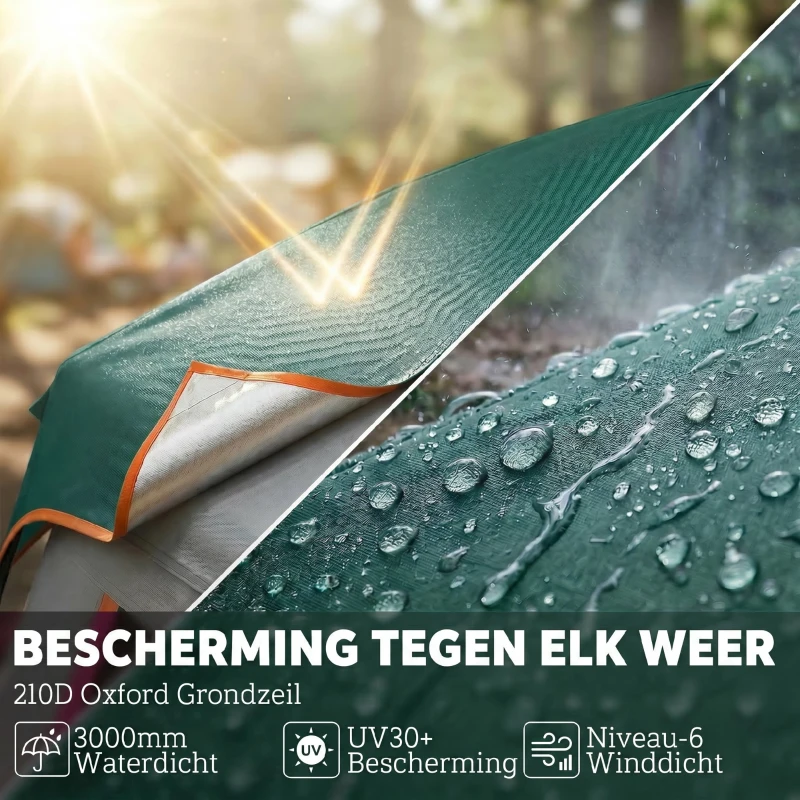 Outsunny Kampeertent voor 4-6 personen, stabiele waterdichte familietent met afneembaar dak, UV30+ bescherming, groen