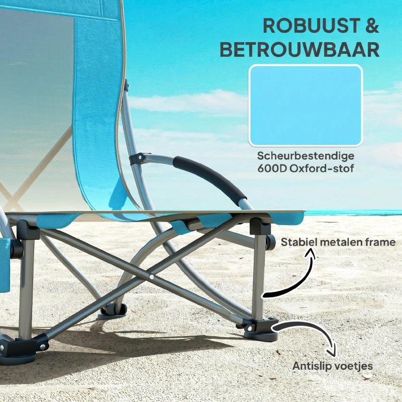 Outsunny 2-Delige Set Opvouwbare Campingstoelen met Drankhouder en Netstof Rugleuning tot 120 kg - Blauw