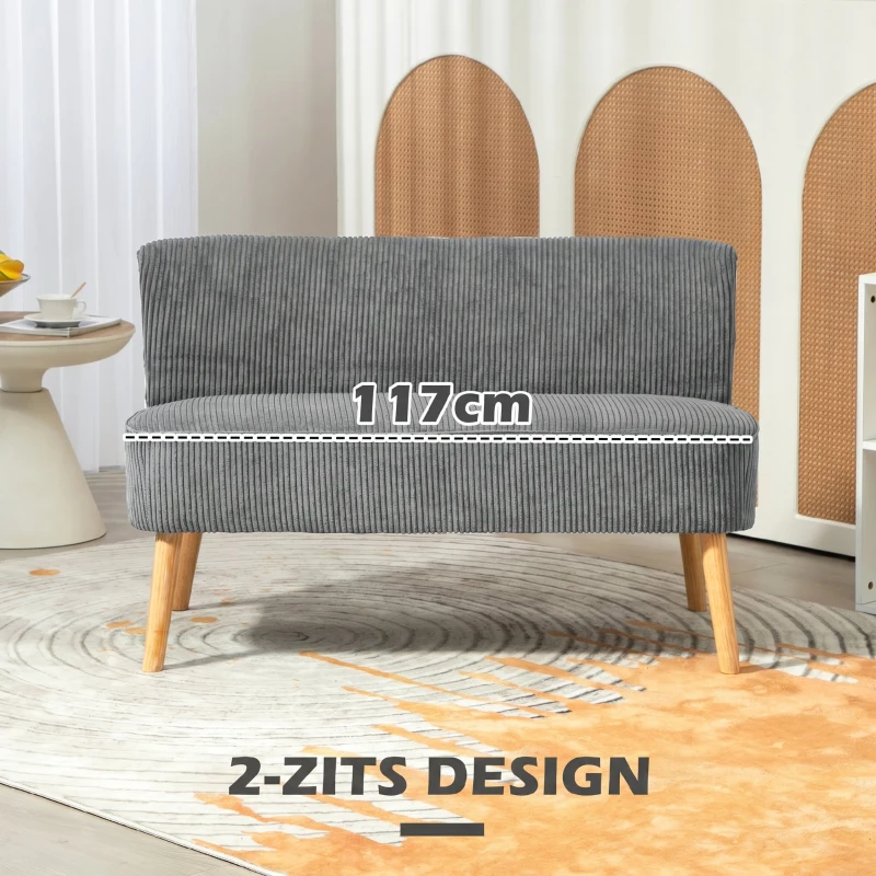 HOMCOM Tweezits Gestoffeerde Sofa, Hout, Zacht Polyester, Schuim, 117 x 56,5 x 77 cm, Grijs(m-6)