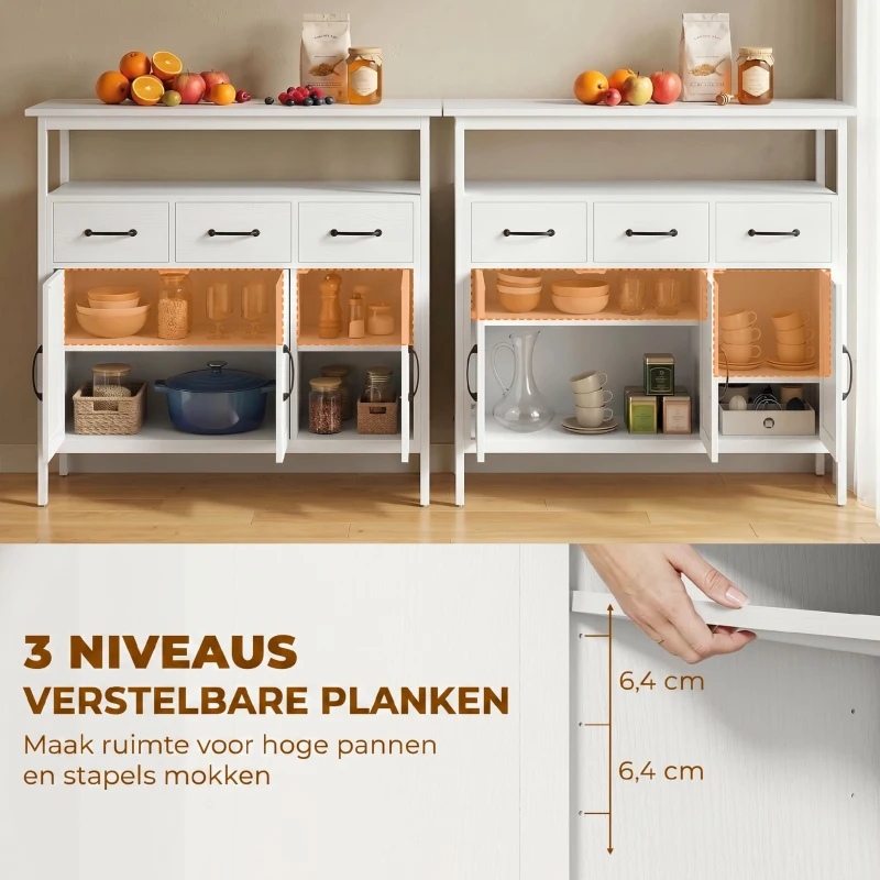 HOMCOM Dressoir met Verstelbare Planken, Buffetkast met Laden, 95 cm, Wit