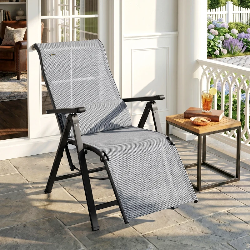 Outsunny Sdraio da Giardino Zero Gravity Pieghevole e Reclinabile a 9 Livelli con Cuscino Lombare, Grigio