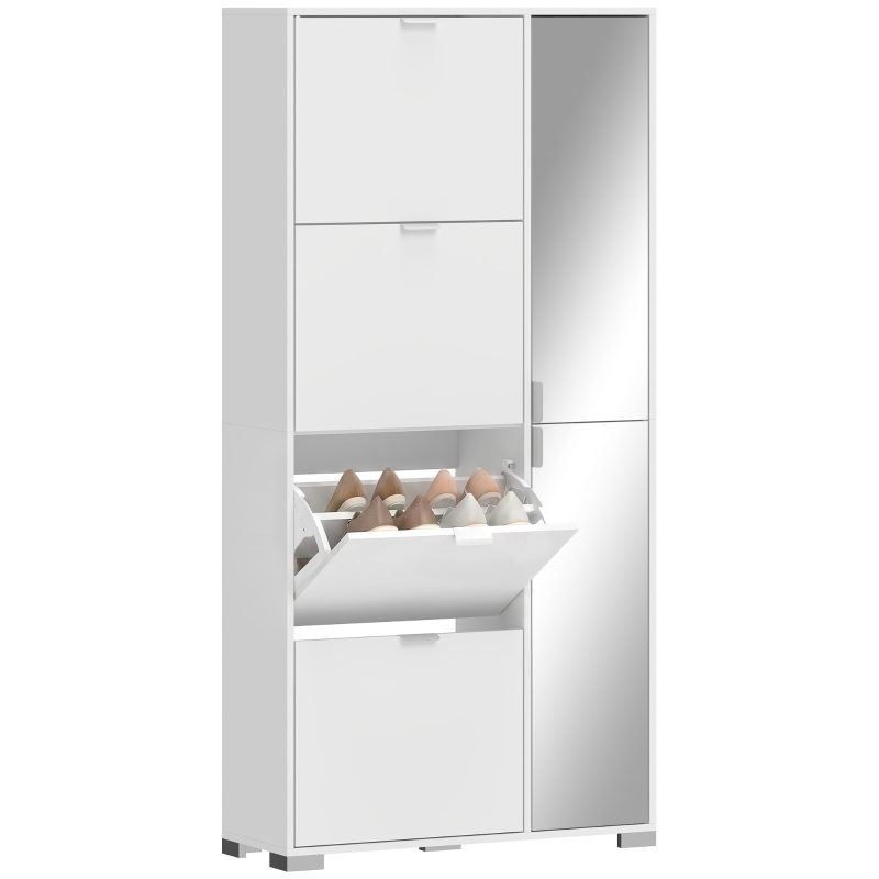 HOMCOM Scarpiera con Specchio, 4 Cassetti Ribalta, Scarpiera Ingresso, Bianco