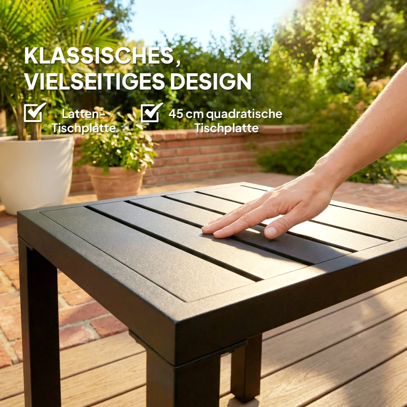 Outsunny Beistelltisch Garten wetterfester Gartentisch mit Lamellendesign, Quadratisch 45 x 45 x 45,5 cm