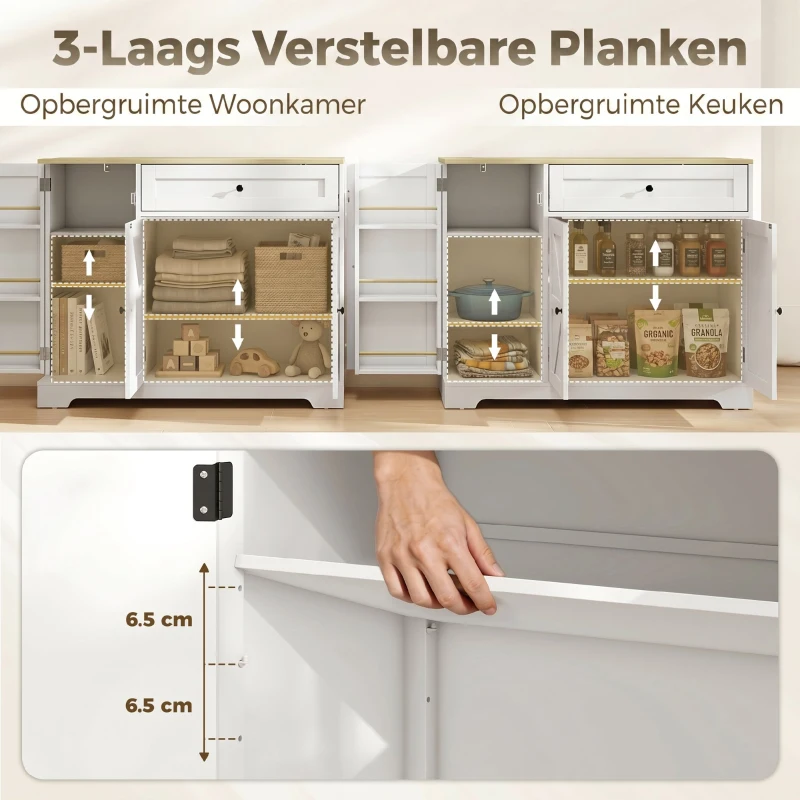 HOMCOM Buffetskast, landelijke stijl keukenkast met schuifdeuren, 1 lade, 2 verstelbare planken, deurrekken