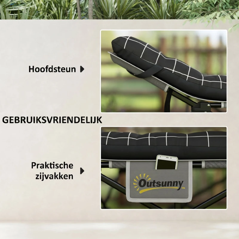 Outsunny Opvouwbaar Campingbed, Veldbed met Matras, Ergonomisch, Metalen Frame, Zwart