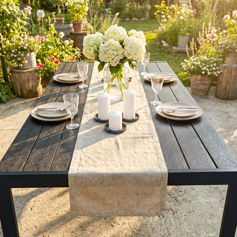 Outsunny Tafel Aluminium WPC eettafel tuintafel tuinmeubel balkon zwart