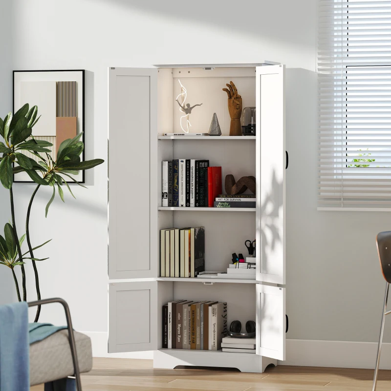 HOMCOM Buffet de cuisine armoire de cuisine contemporaine multi-rangements 2 placards 3 étagères MDF panneaux particules blanc