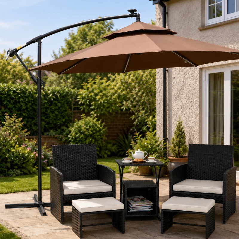 Outsunny 6 Piece Rattan Garden Furniture, Space-Saving Patio Furniture Set with Nesting Tables, Chairs, Stools, Cushions, Black