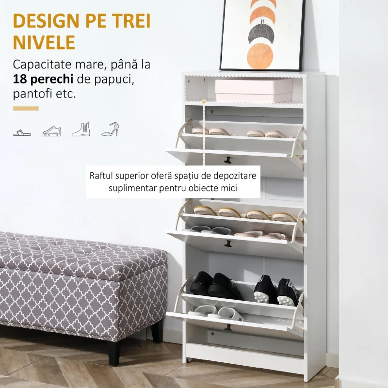 HOMCOM dulap pantofi, 3 compartimente, 60×24×132cm, alb(m-4)