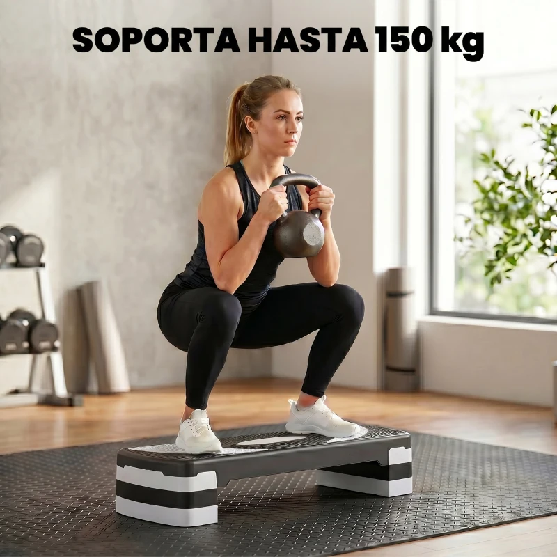 HOMCOM Step de Aeróbic, Step para Fitness Antideslizante con Altura Regulable 3 Niveles de 10/15/20 cm, Tabla Plataforma Stepper para Ejercicio en Casa Gimnasia, Carga 150 kg 80x31x20 cm, Gris