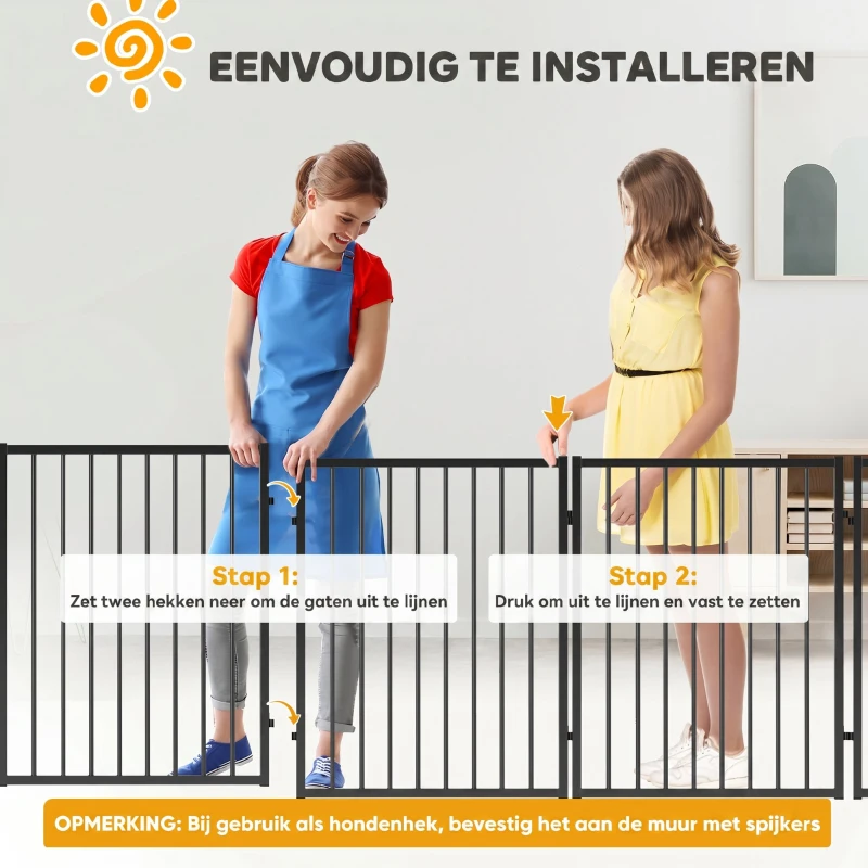 PawHut Puppyren, Hondenren, Puppy Omheining, 6 Panelen met Deur, Opvouwbaar en Draagbaar Hondenhek, Staal, Zwart