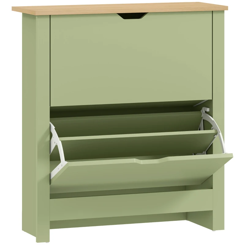 HOMCOM Meuble à chaussures 12 paires, armoire à chaussures étroite avec 2 tiroirs rabattables et étagères réglables, vert