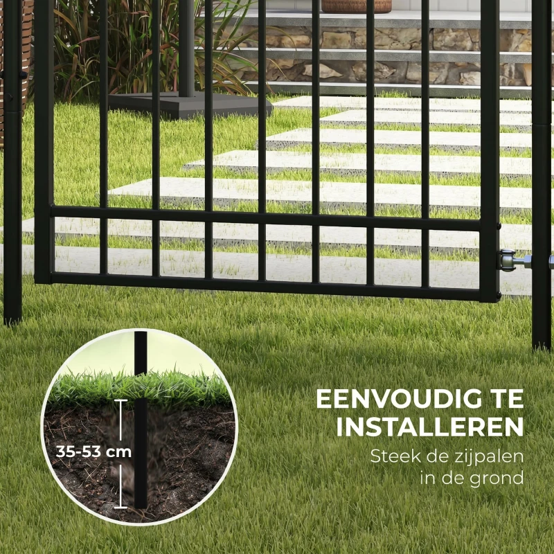 Outsunny Tuinhek, slot en sleutel, decoratieve spijlen, roestvrij staal, 107x204cm, Zwart