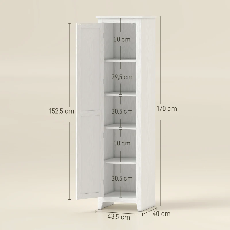 HOMCOM Armoire de Rangement buffet cuisine avec 2 étagères réglables- Hauteur 170 cm en Bois Blanc