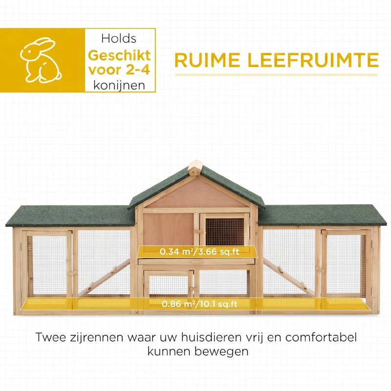 PawHut Konijnenhok konijnenkooi konijnenhok met twee verdiepingen en buitenverblijf hout(m-5)