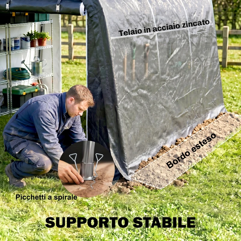 Outsunny Tendone da Giardino per Moto, Bici e Attrezzi con 2 Ingressi a Zip, in Acciaio e PE, 300x300x235 cm, Grigio