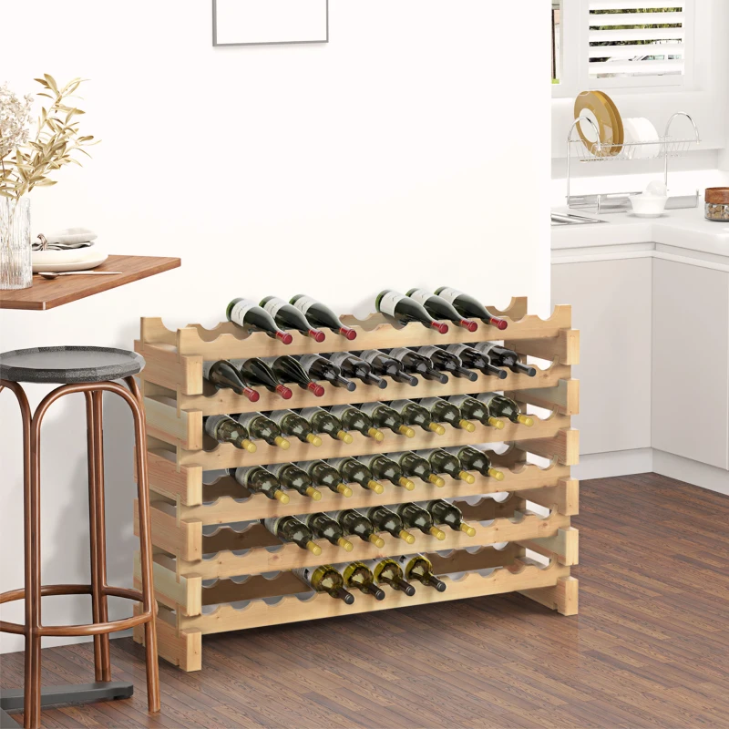 IE Located HOMCOM Stackable Wine Rack, Modular Storage Shelves, 72-Bottle Holder, Freestanding Display Rack for Kitchen, Pantry, Cellar, Natural