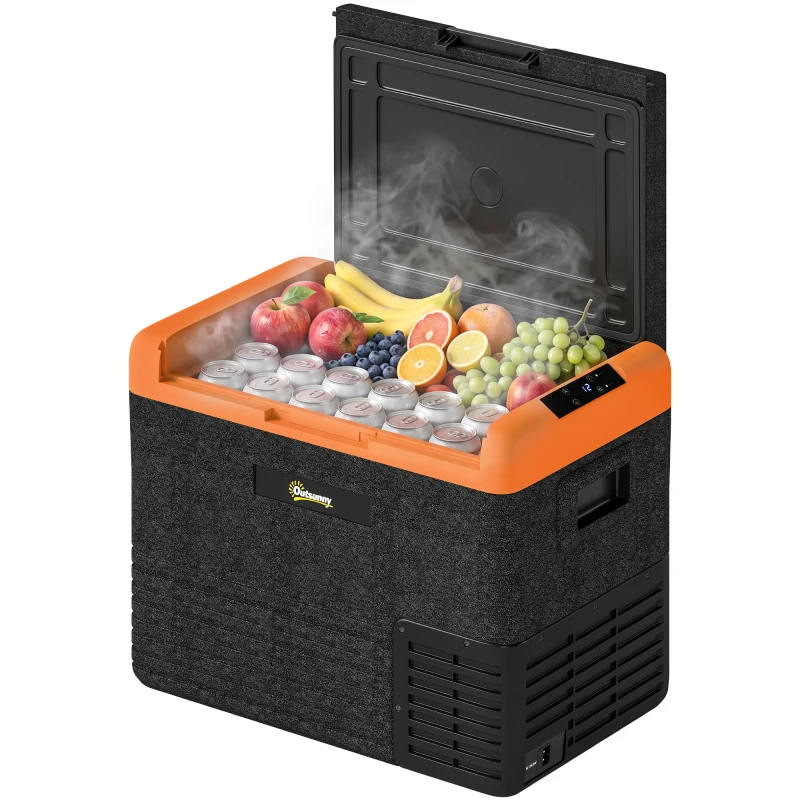 Outsunny Geleira Portátil Elétrica 40L 12V/24V até -20°C Mini Geleira com Ecrã LED Tátil para Campismo Viagens 58,7x36,5x43,8 cm Preto