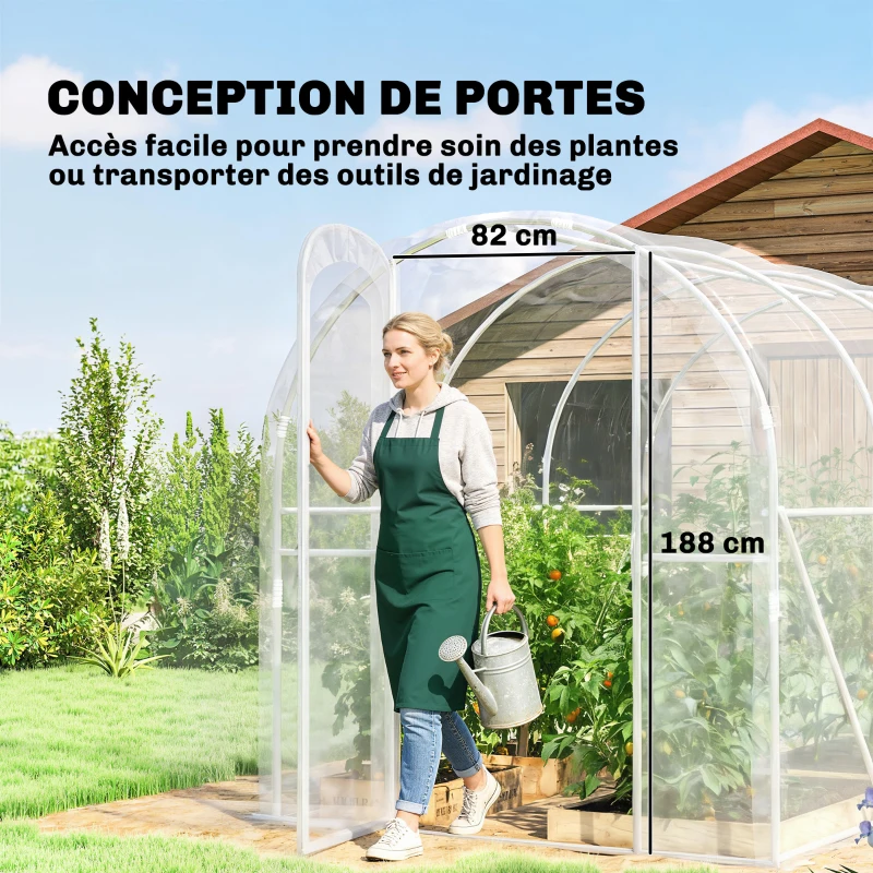 Outsunny Serre de jardin tunnel 3 x 2 x 2 m 6 m² avec porte à charnières bâche en PE 150 g/m² pour Légumes Plantes Fleurs