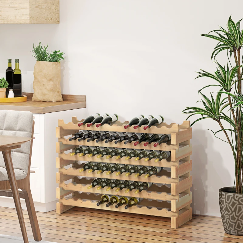 IE Located HOMCOM Stackable Wine Rack, Modular Storage Shelves, 72-Bottle Holder, Freestanding Display Rack for Kitchen, Pantry, Cellar, Natural