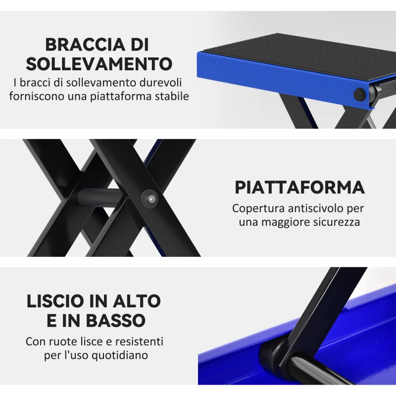 DURHAND Cavalletto Alzamoto Pieghevole e Antiscivolo in Acciaio e Gomma, 48x22.5x10-37 cm, Blu e Nero