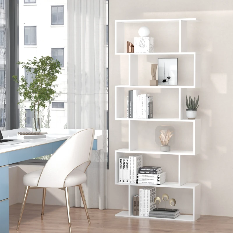 HOMCOM Bibliothèque étagère Zig zag Design Contemporain 80L x 23l x 192H cm 6 Niveaux Blanc