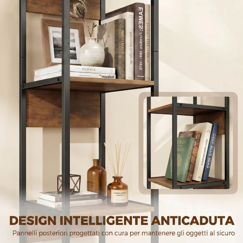 HOMCOM Libreria a 6 Ripiani, Finitura in Legno Marrone