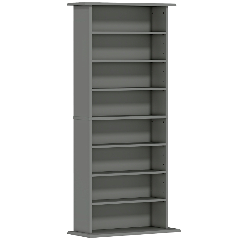 HOMCOM Rangements pour CD et DVD avec 8 compartiments et 6 étagères réglables, capacité max. 360 CD/185 DVD et Blu-ray, gris
