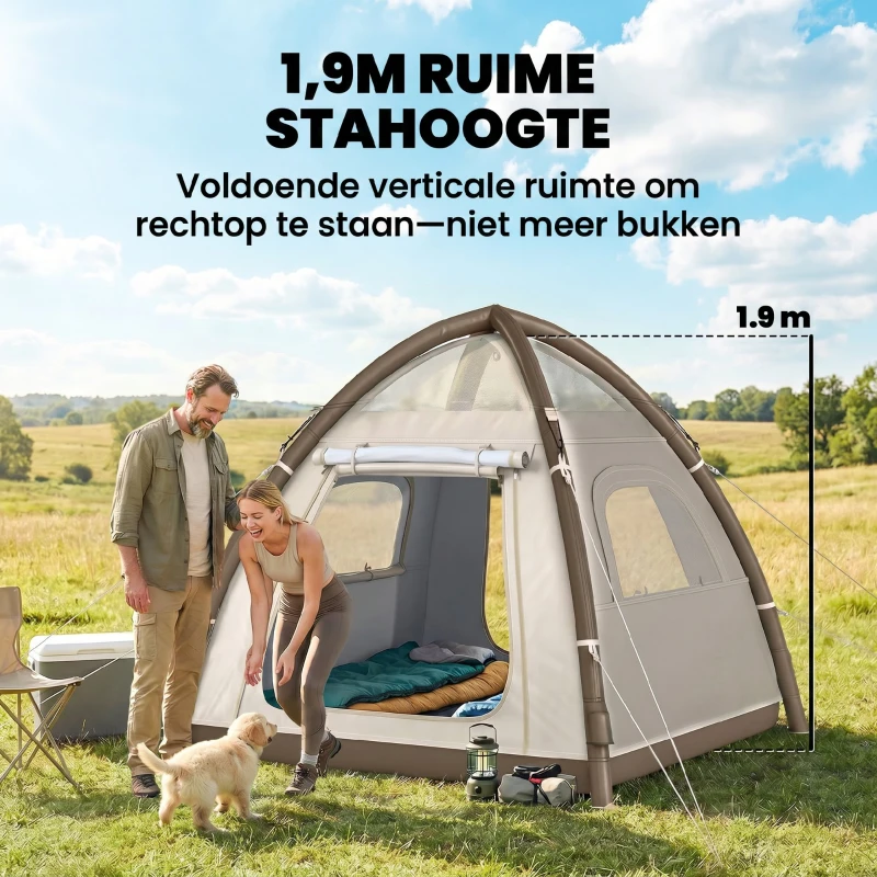 Outsunny Opblaasbare Tent 3 Personen Snelle Opzet Outdoor Camping Tent met Luchtpomp Meshramen Afneembaar Dak