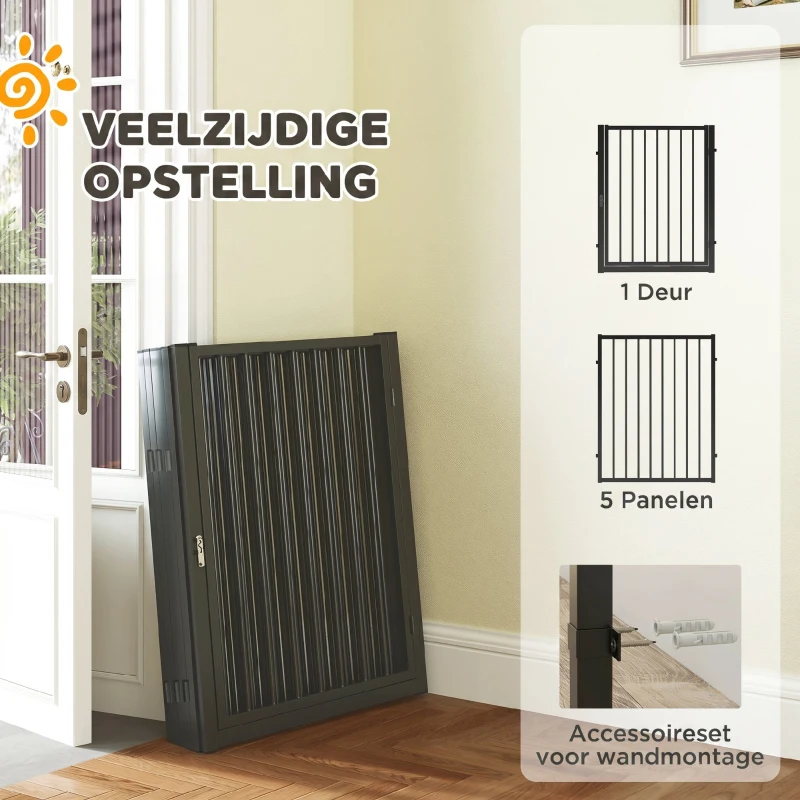 PawHut Puppyren, Hondenren, Puppy Omheining, 6 Panelen met Deur, Opvouwbaar en Draagbaar Hondenhek, Staal, Zwart