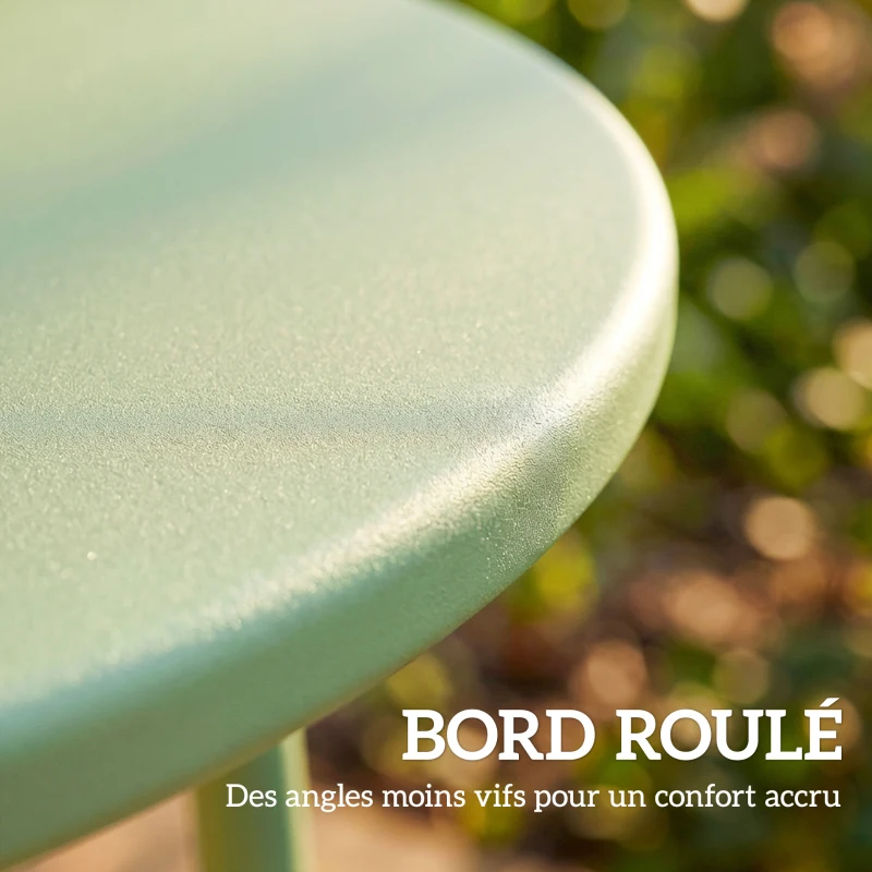 Outsunny Table Basse Extérieure avec Bord Enroulé, Base en X avec Pieds Réglables en Hauteur, pour Salon Terrasse, Ø48x51cm, Vert