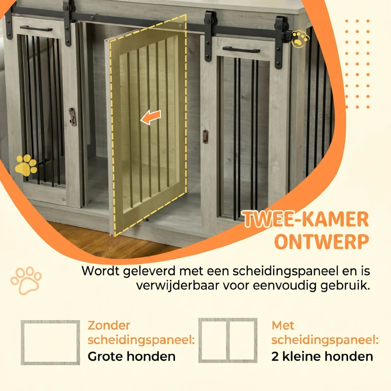 PawHut Hondenkooi met 2 Deuren, Hondenbox, Transportbox voor Honden, Landelijk Design, Vergrendelbaar, Grijs(m-5)
