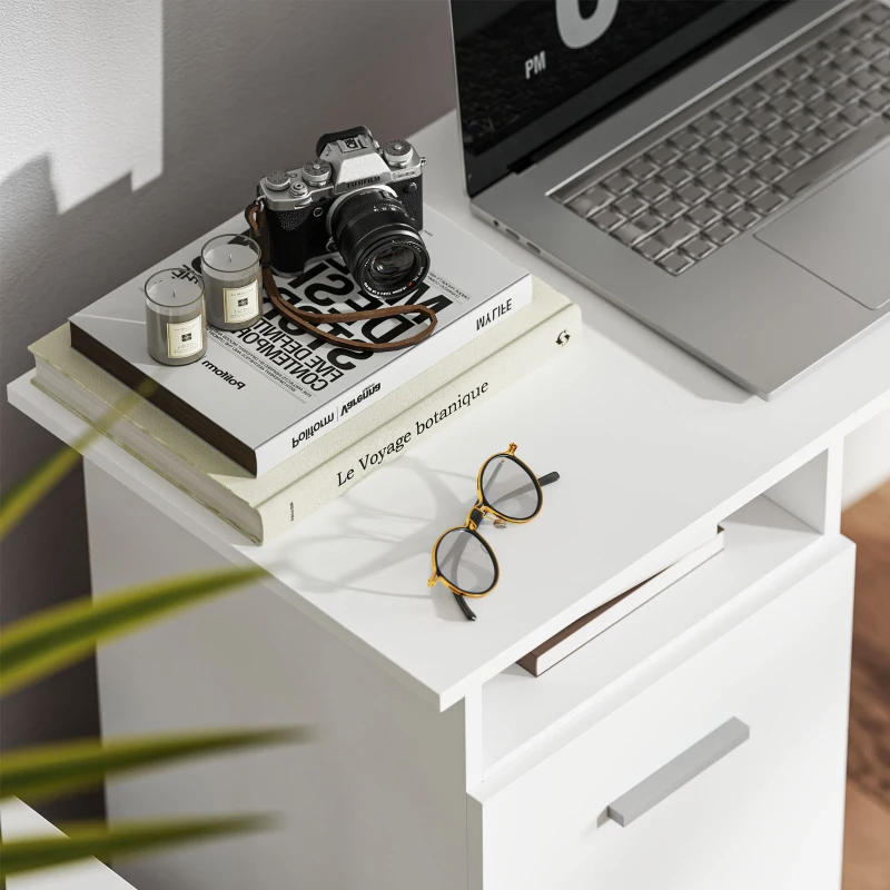 HOMCOM Bureau d'ordinateur avec 3 tiroirs et étagère ouverte, bureau informatique, style moderne, 100 x 40 x 75 cm, blanc