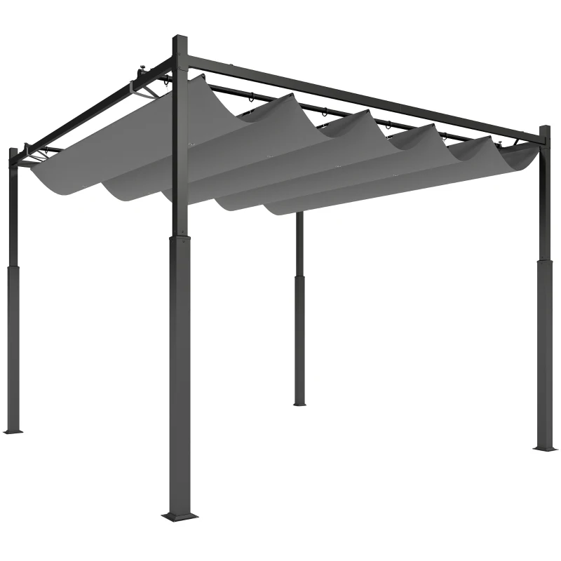Outsunny Pergola de jardin exterieur 3 x 3 m avec toit rétractable et fixation magnétique, abri soleil UPF30+, gris